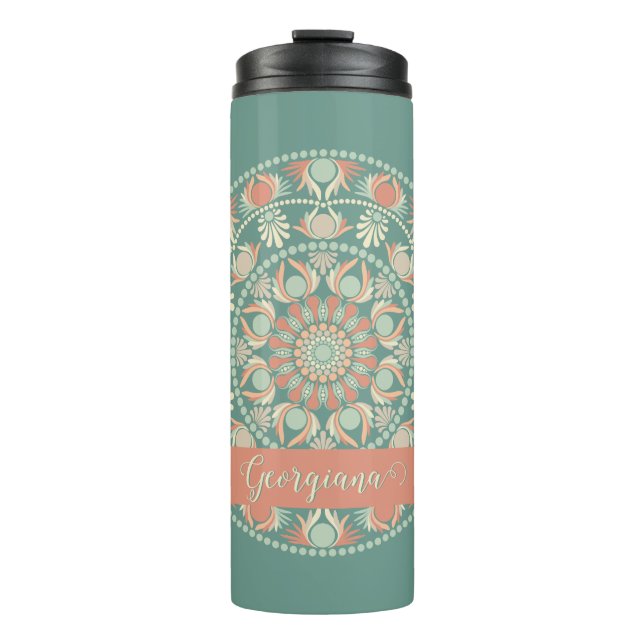 Personalised Ornate Retro Sage and Sand Mandala Thermal Tumbler (Front)