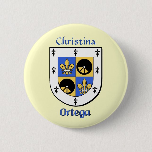 Personalised Ortega Historical Shield 6 Cm Round Badge (Front)