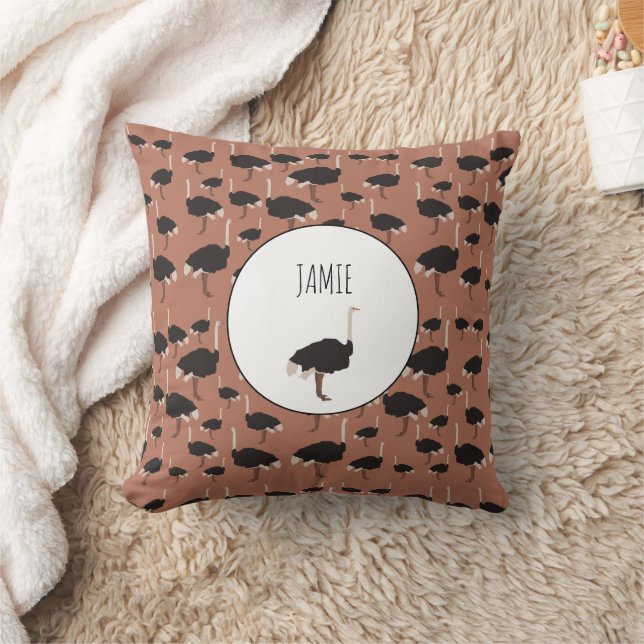 Personalised Ostrich Bird Illustration Pattern  Cushion (Blanket)