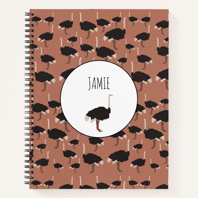 Personalised Ostrich Bird Illustration Pattern  Notebook (Front)