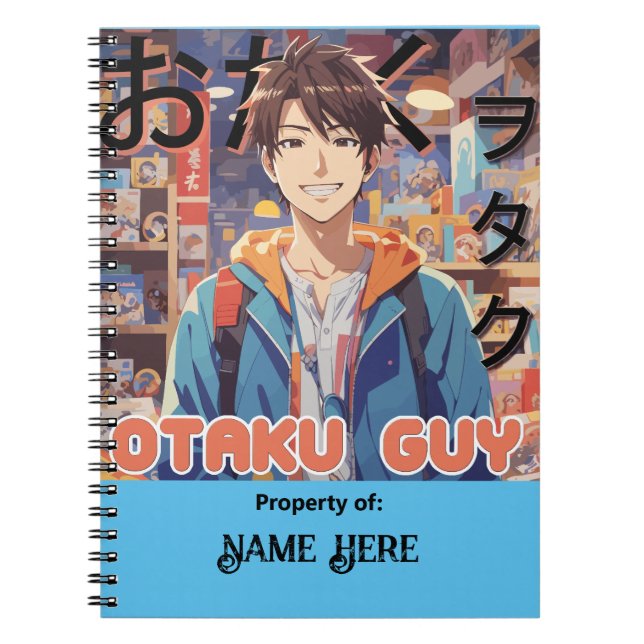 Personalised Otaku Guy Anime Notebook (Front)