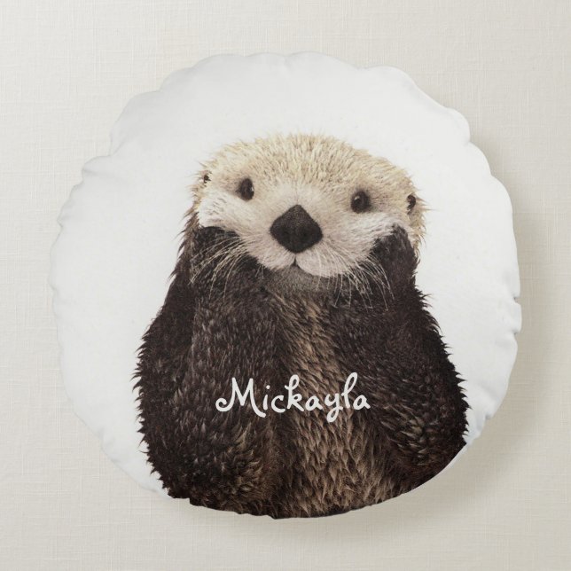 Personalised Otter Adorable Girly Round Cushion (Front)