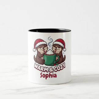 Personalised Otters Christmas Mug | Warm & Cosy