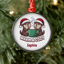 Personalised Otters Christmas Ornament Warm & Cosy