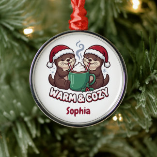 Personalised Otters Christmas Ornament Warm & Cosy