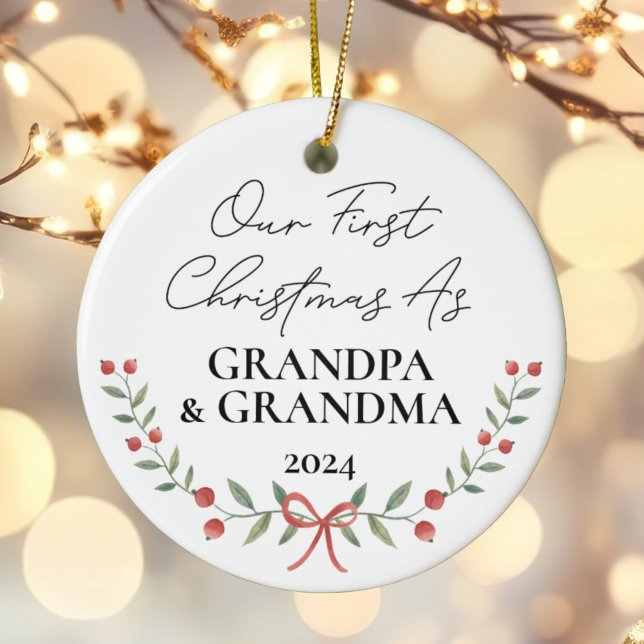 Personalised Our First Christmas As Grandparents Ceramic Tree Decoration (Creator Uploaded)