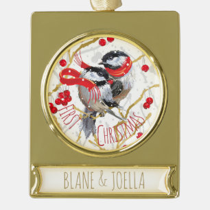 Personalised - Our First Christmas   Chickadees Gold Plated Banner Ornament