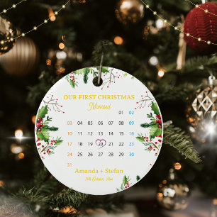 Personalised Our First Christmas Married Calendar Ceramic Tree Decoration