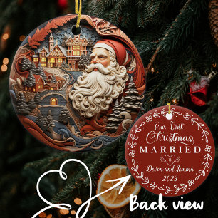 Personalised Our First Christmas, Newlyweds Santa  Ceramic Tree Decoration