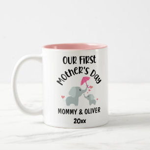 Personalised Our First Mother's Day Elephants 2022 Two-Tone Coffee Mug