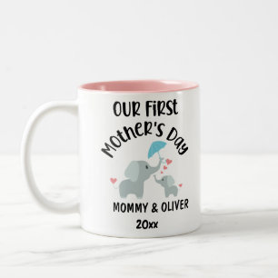 Personalised Our First Mother's Day Elephants 2022 Two-Tone Coffee Mug