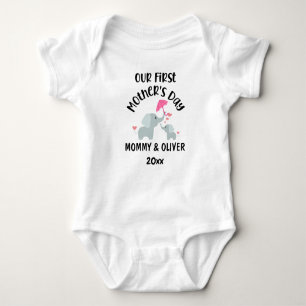 Personalised Our First Mother's Day Elephants 2023 Baby Bodysuit