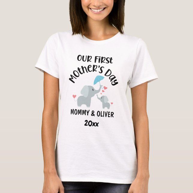 Personalised Our First Mother's Day Elephants 2025 T-Shirt (Front)