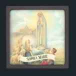 Personalised Our Lady of Fatima Rosary Jewellery Gift Box<br><div class="desc">This is a beautiful traditional vintage image of Our Lady of Fatima,  Our Lady of the Rosary with the Fatima children,  Lucia,  Jacinta & Francisco,  Sheep,  and the Basilica at Fatima in the distance.</div>