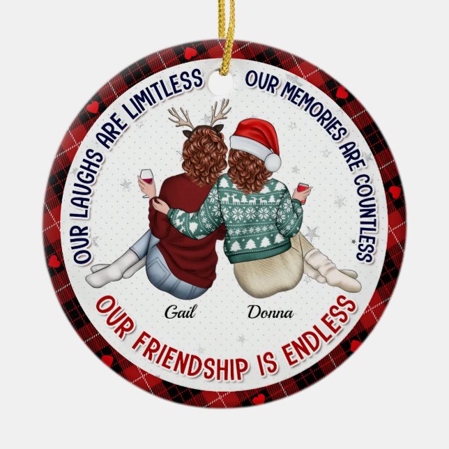 Personalised Our Laughs Are Limitless - Bestie  Ceramic Tree Decoration (Front)