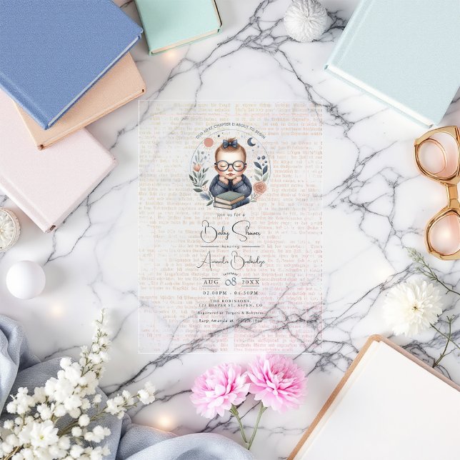 Personalised Our Next Chapter Baby Shower Acrylic Invitations (Personalized Our Next Chapter Baby Shower Acrylic Invitations)