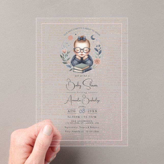 Personalised Our Next Chapter Baby Shower Acrylic Invitations (Insitu (Handheld))