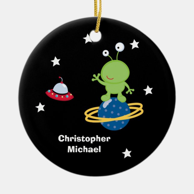 Personalised outer space alien boy's ornament (Front)
