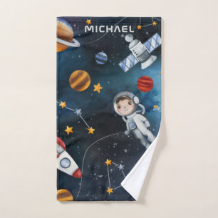 Personalised Outer Space Astronaut Shuttle Pattern Hand Towel