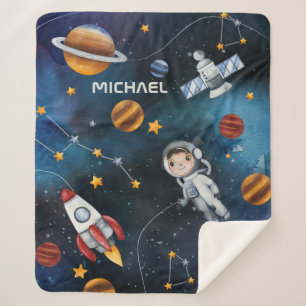 Personalised Outer Space Astronaut Shuttle Sherpa Blanket