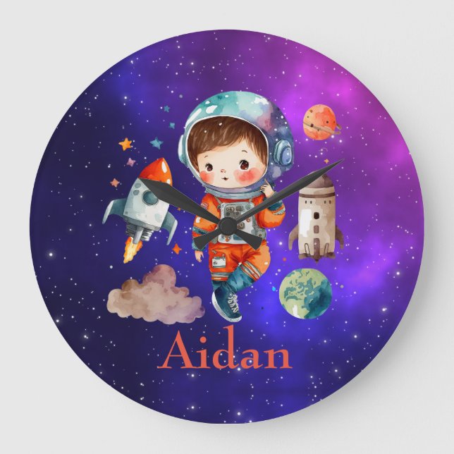 Personalised outer space astronaut wall clock  (Front)