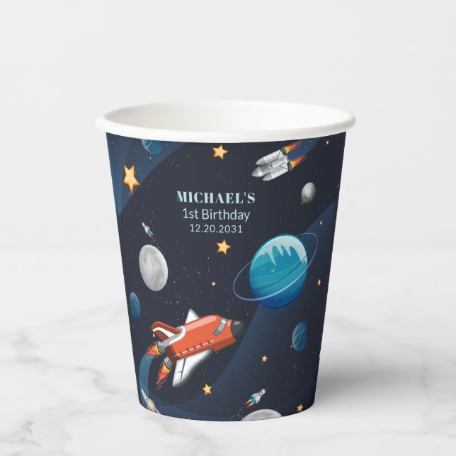 Personalised Outer Space Birthday Paper Cups (Front)