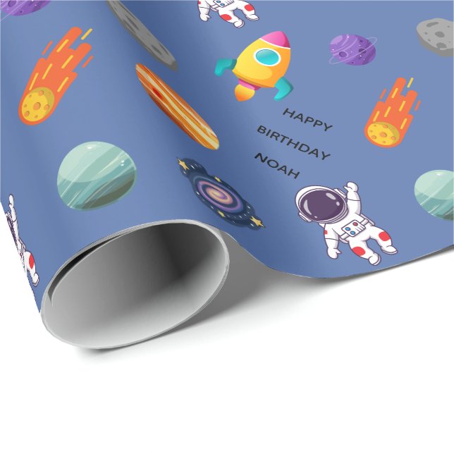Personalised Outer Space Birthday Wrapping Paper (Roll Corner)