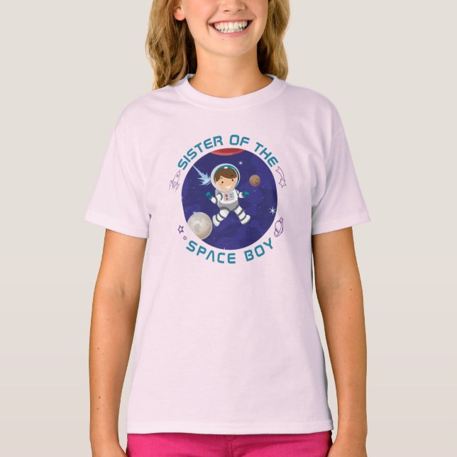 Personalised Outer Space Boy Birthday Sister T-Shirt (Front)