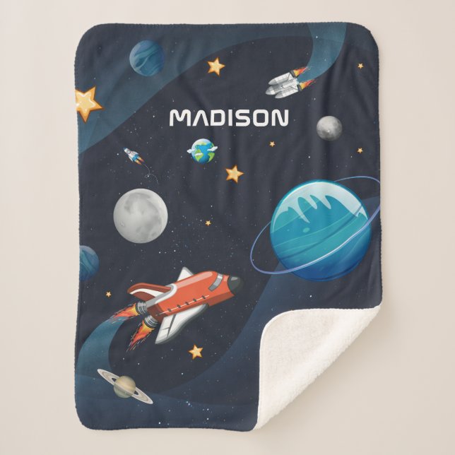 Personalised Outer Space Planet Activity Galaxy Sherpa Blanket (Front)
