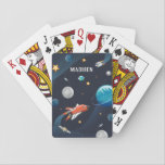 Personalised Outer Space Shuttle Moon Stars Playing Cards<br><div class="desc">Cool and nerdy outer space playing cards featuring stars,  the moon,  and the planets. Customise this by adding a name. Click on the "Personalise" button above to change the placeholder name or delete to make this a plain card that's your thing</div>