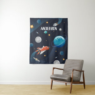 Personalised Outer Space Space Shuttle Kids Room Tapestry