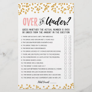 Personalised Over or Under Bridal Shower game