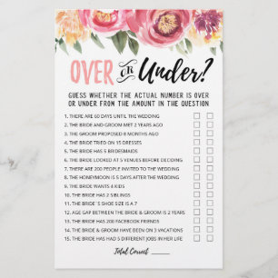 Personalised Over or Under Bridal Shower game