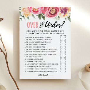 Personalised Over or Under Bridal Shower game Card