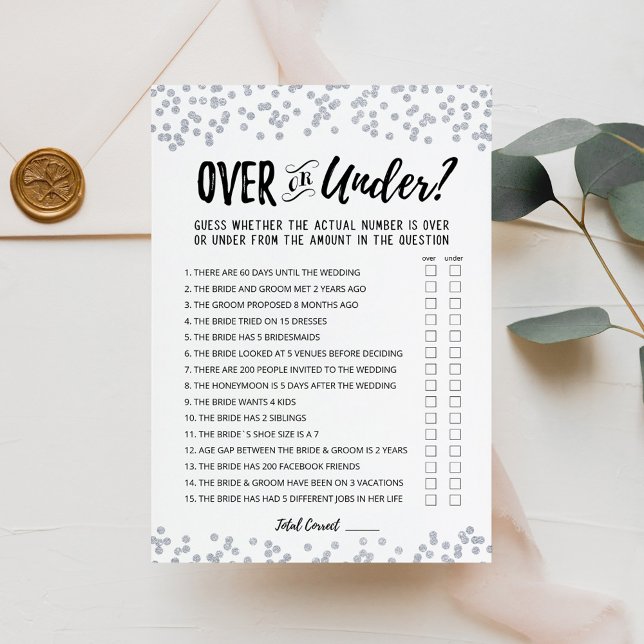 Personalised Over or Under Bridal Shower game Card (Creator Uploaded)