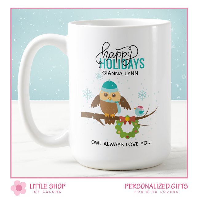 Personalised Owl and Bluebird Christmas Coffee Mug (Creator Uploaded)