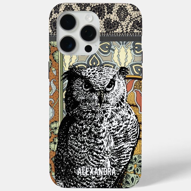 Personalised Owl Art Nouveau Floral Case-Mate iPhone Case (Back)
