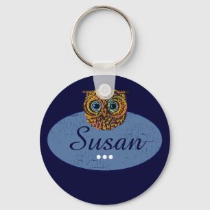 personalised owl blue key ring