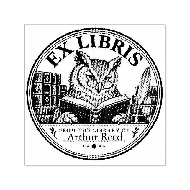 Personalised Owl Ex Libris Library Book Stamp (Design)