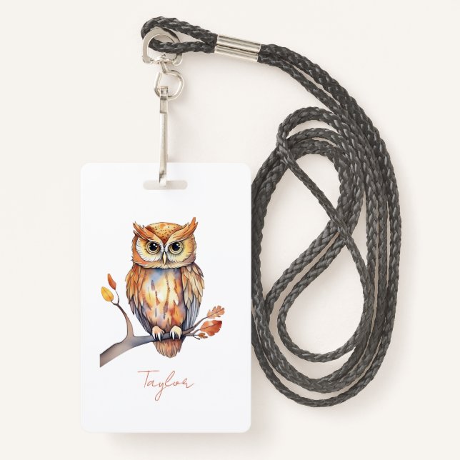 Personalised Owl ID Badge (Front with Lanyard)