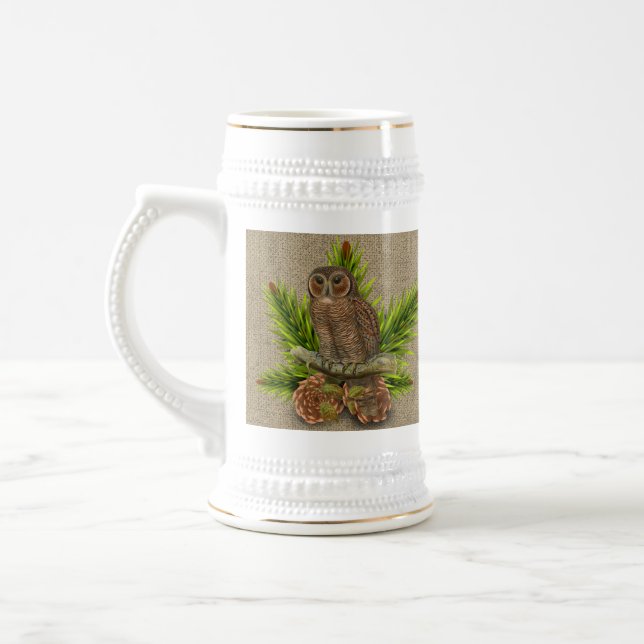 Personalised Owl on Burlap New Home Gift  Beer Stein (Left)