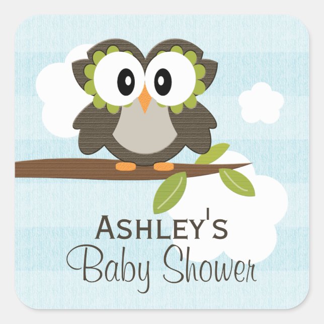 Personalised Owl Party Favour Stickers Blue (Front)