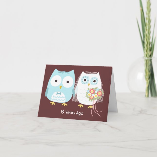 Personalised Owls Couple Happy Wedding Anniversary Card (Front)