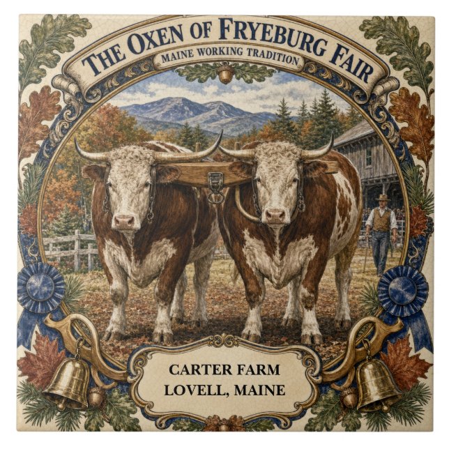 Personalised Oxen of Fryeburg Fair Maine Tile (Front)