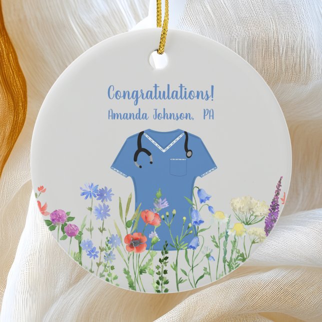 Personalised PA Physician Assistant Blue Scrubs Ceramic Tree Decoration (Creator Uploaded)