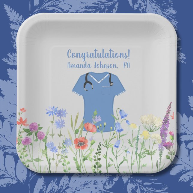 Personalised PA Physician Assistant Blue Scrubs Paper Plate (Creator Uploaded)