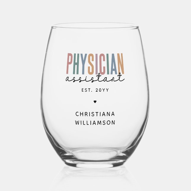 Personalised PA Physician Assistant Graduation Stemless Wine Glass (Front)