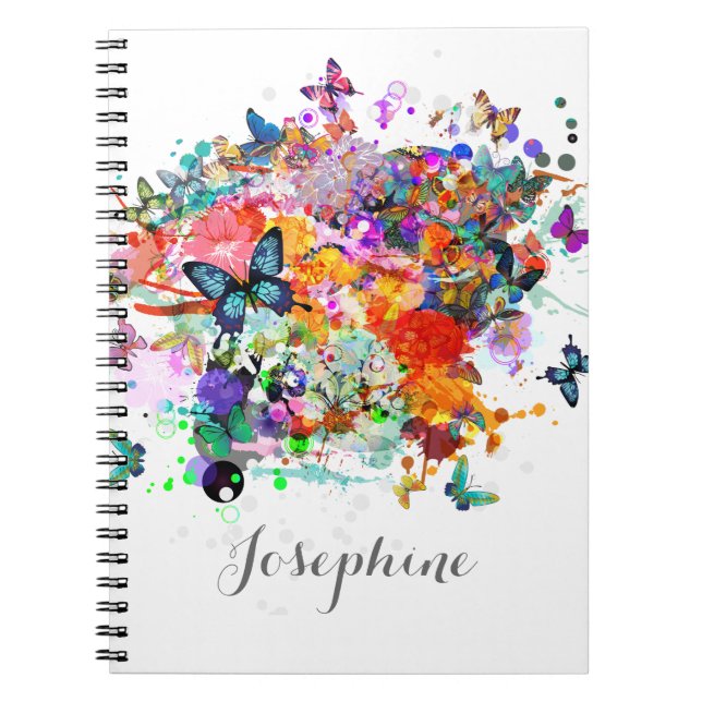Personalised Paint splash Butterflies Pop Art Spiral Notebook (Front)