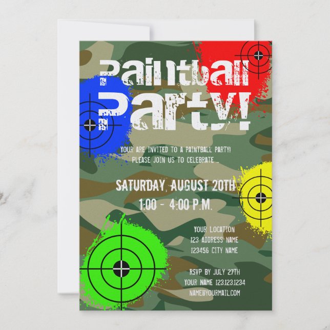 Personalised paintball party invitations (Front)