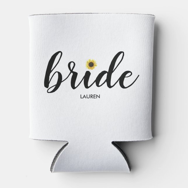 Personalised Painted Sunflower Bride Can Cooler (Front)